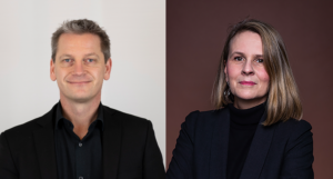 Fotomontage av två porträttbilder, en man och en kvinna