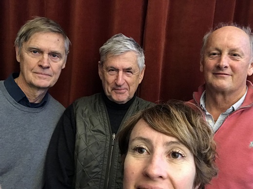Gruppbild selfie på fyra deltagarna i podcast avsnitt 20