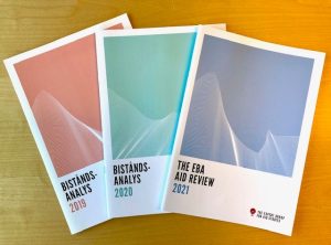 Tre omslag av EBAs årsrapporter från 2019, 2020 och 2021.