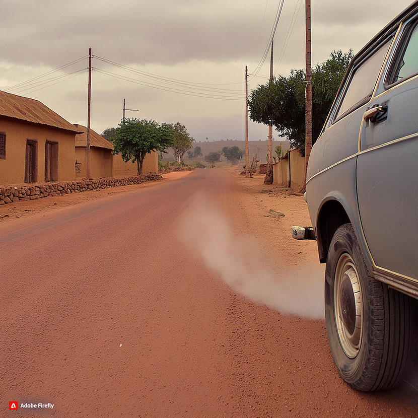 AI-alstrad bild på bil vid väg i Östafrika